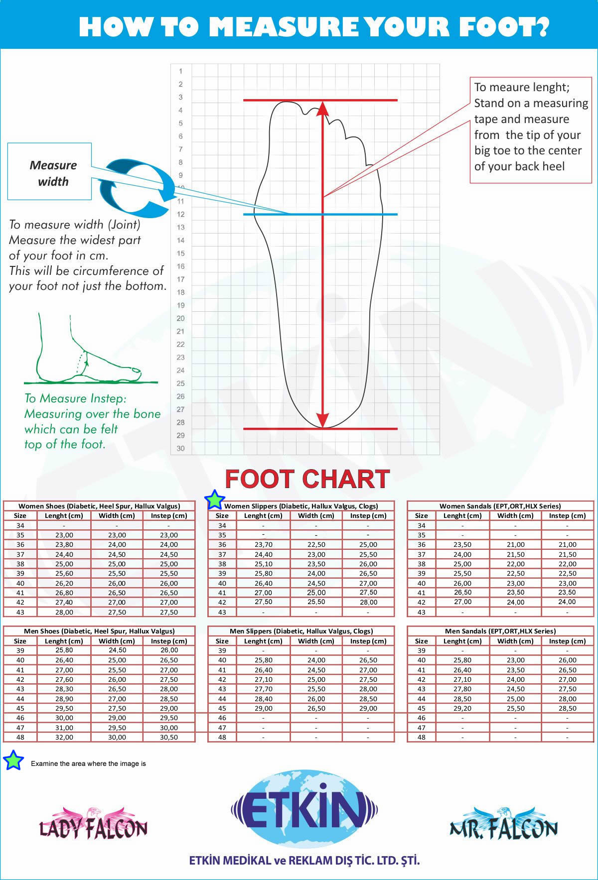 Diabetic footwear ladies Size Chart