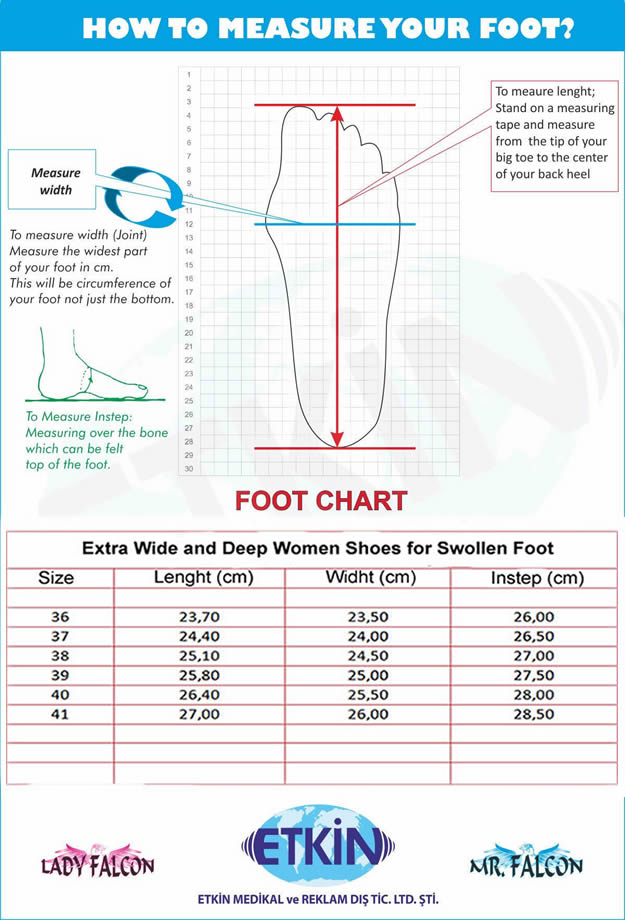 Extra Wide Diabetic shoes women size chart