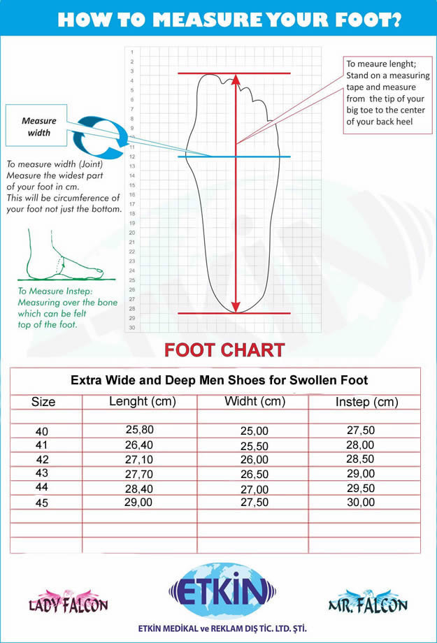 Extra wide men diabetic shoes for swollen feet size chart